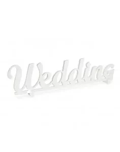 Scritta "Wedding" in legno colore bianco H 35 cm.