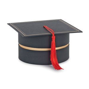 Scatola "Tocco Laurea" Misura: Diam. 16,6xH10 cm.